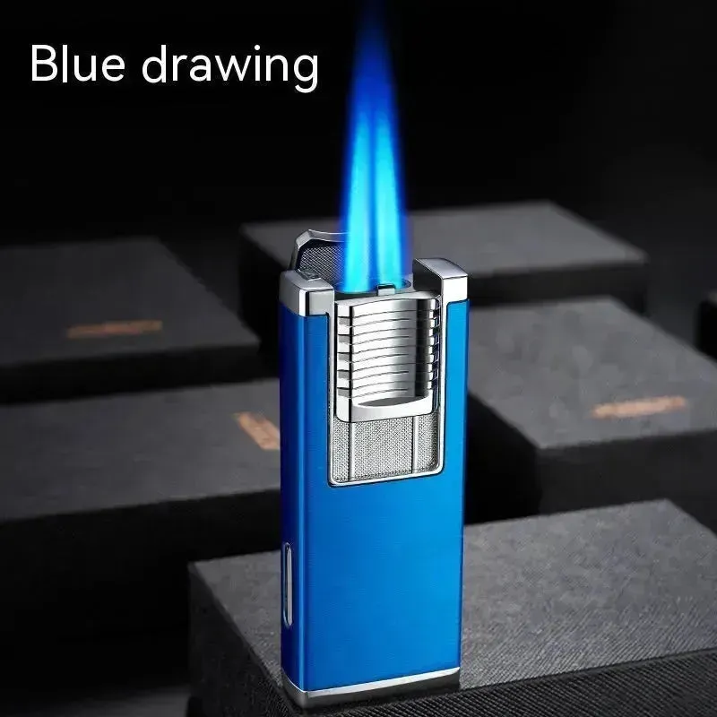 Double High Firepower Blue Flame Torch Lighter With Hidden Cigar Cutter