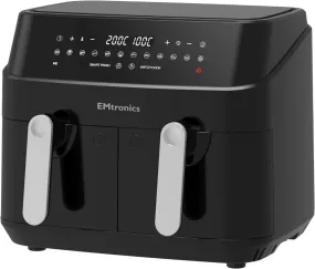 EMtronics EMDAF9LD Dual Air Fryer Extra Large Family Size Double XL 9 Litre Digital with 12 Pre-Set Menus for Oil Free & Low Fat Healthy Cooking, 60-Minute Timer - Black