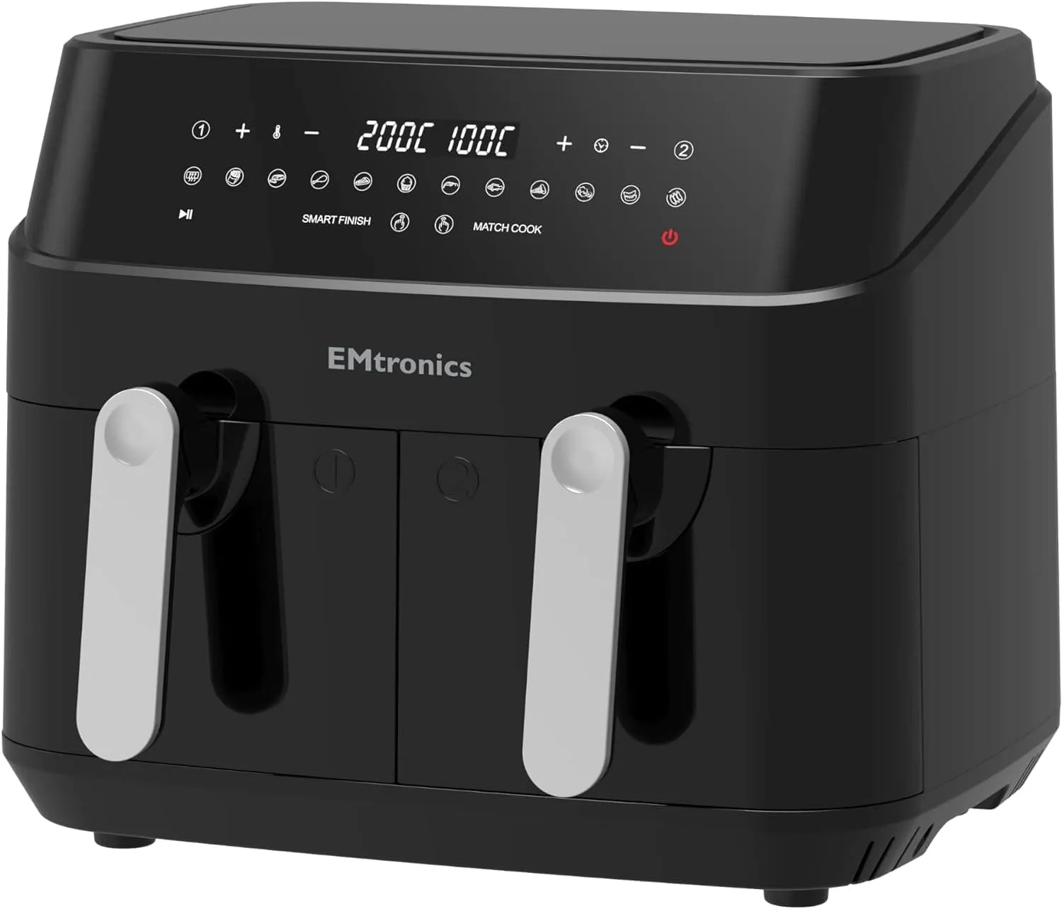 EMtronics EMDAF9LD Dual Air Fryer Extra Large Family Size Double XL 9 Litre Digital with 12 Pre-Set Menus for Oil Free & Low Fat Healthy Cooking, 60-Minute Timer - Black