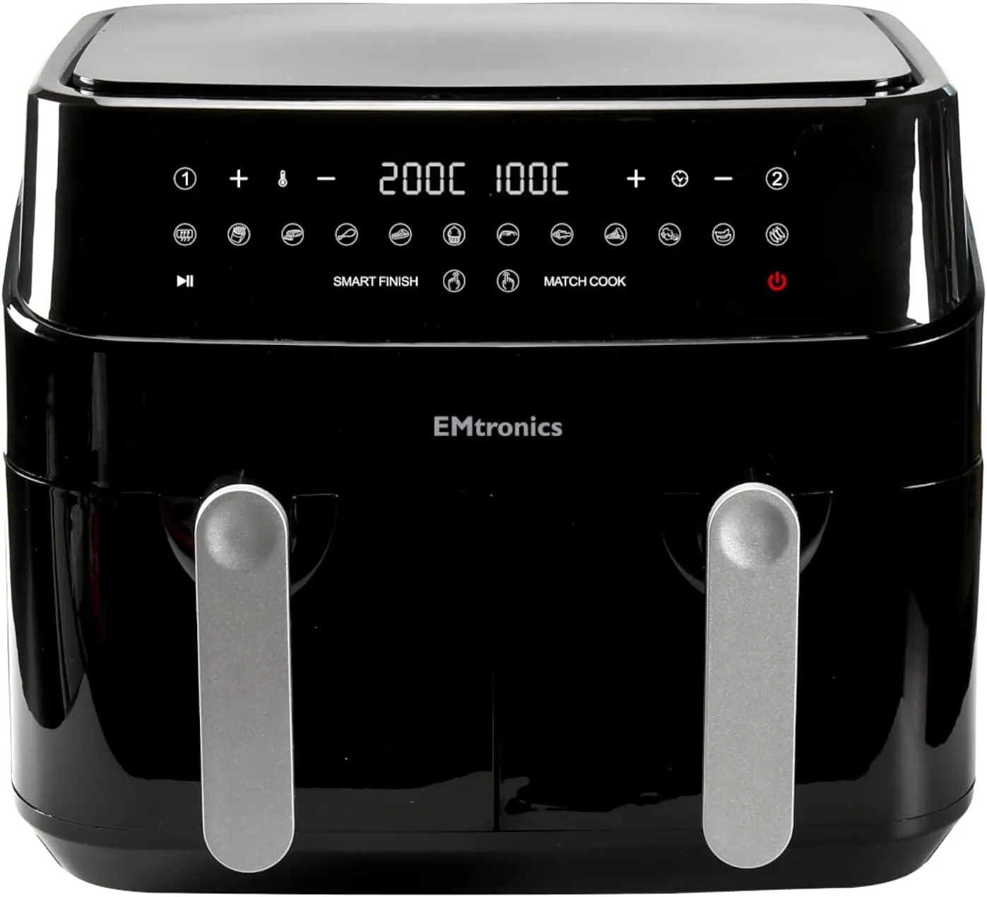 EMtronics EMDAF9LD Dual Air Fryer Extra Large Family Size Double XL 9 Litre Digital with 12 Pre-Set Menus for Oil Free & Low Fat Healthy Cooking, 60-Minute Timer - Black