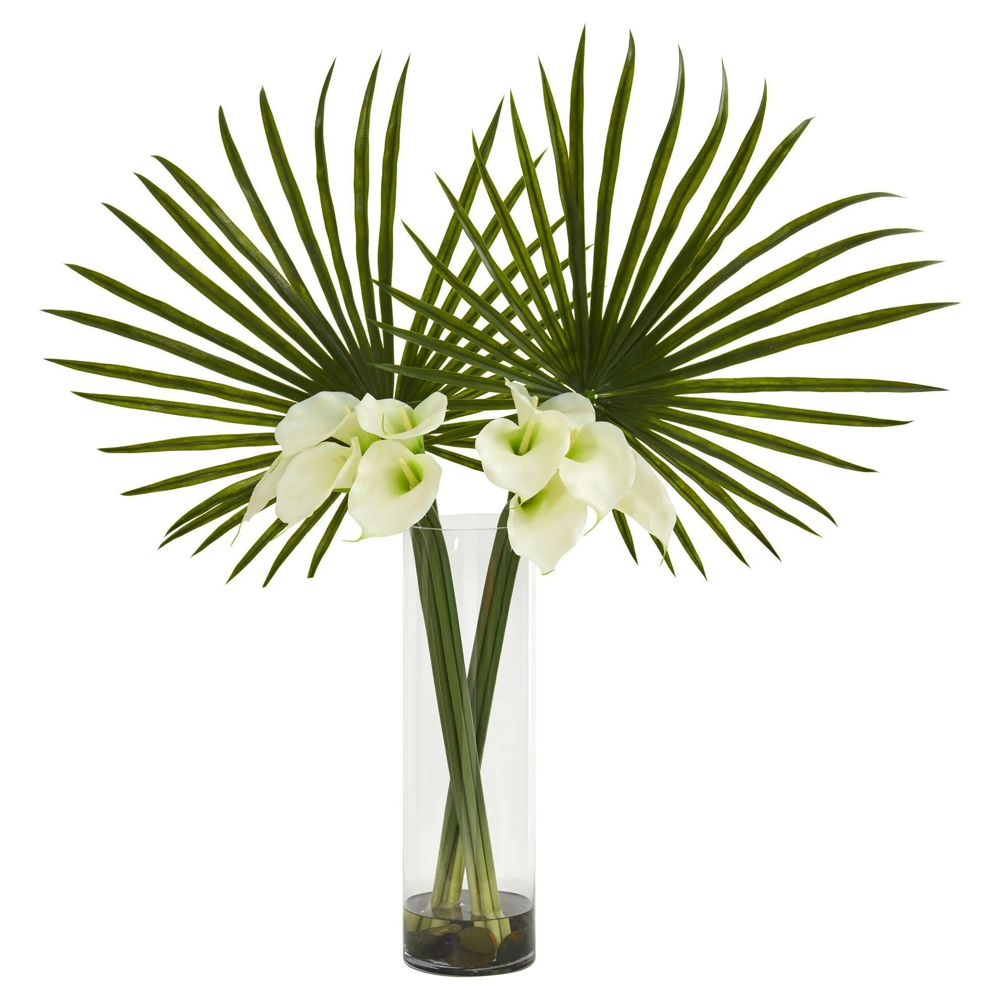 Fan Palm and Calla Lily Artificial Arrangement