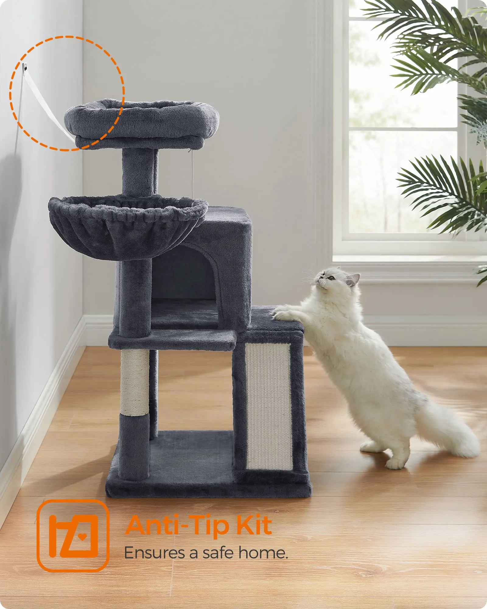 Feandrea 37.8 Inch Cat Tree Multi Level Tower With Perch Cave & Scratching Posts