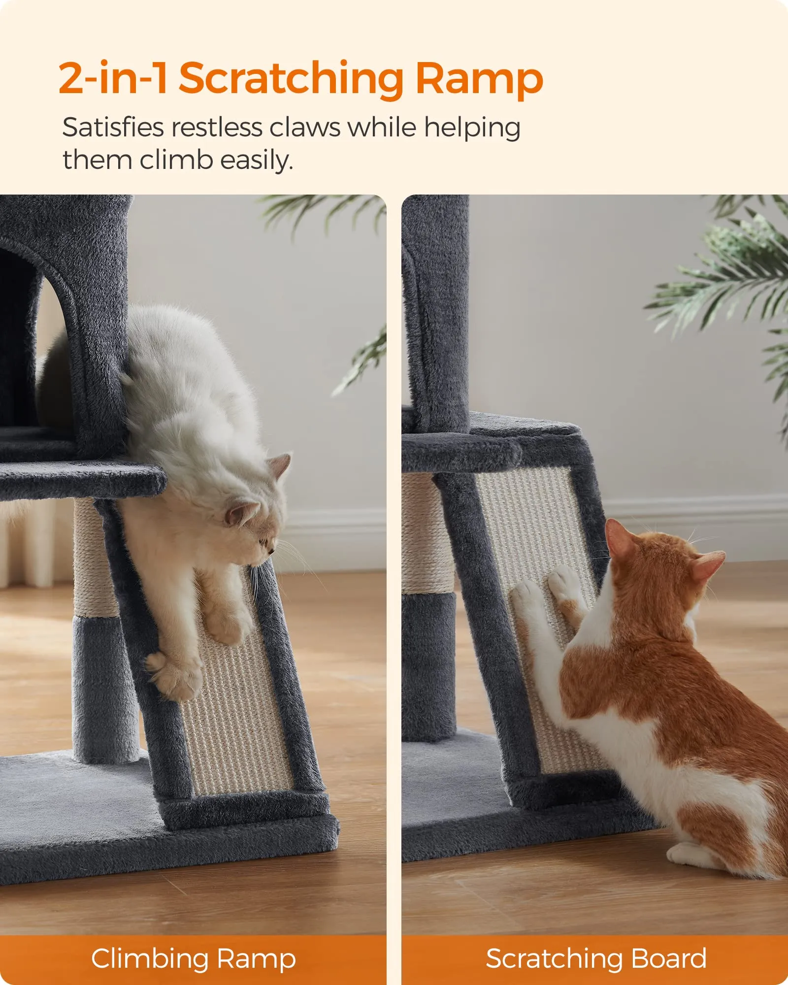 Feandrea 37.8 Inch Cat Tree Multi Level Tower With Perch Cave & Scratching Posts