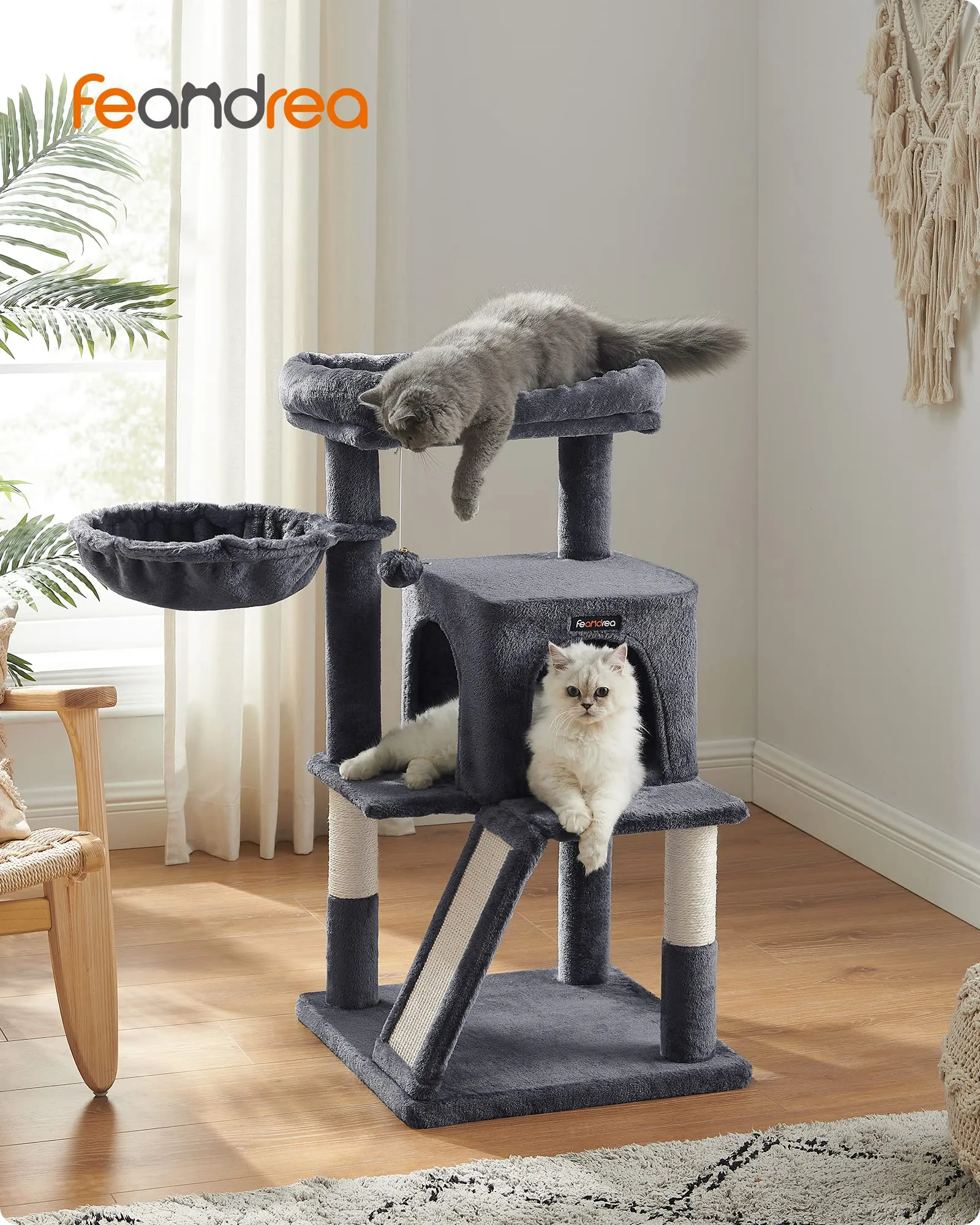 Feandrea 37.8 Inch Cat Tree Multi Level Tower With Perch Cave & Scratching Posts