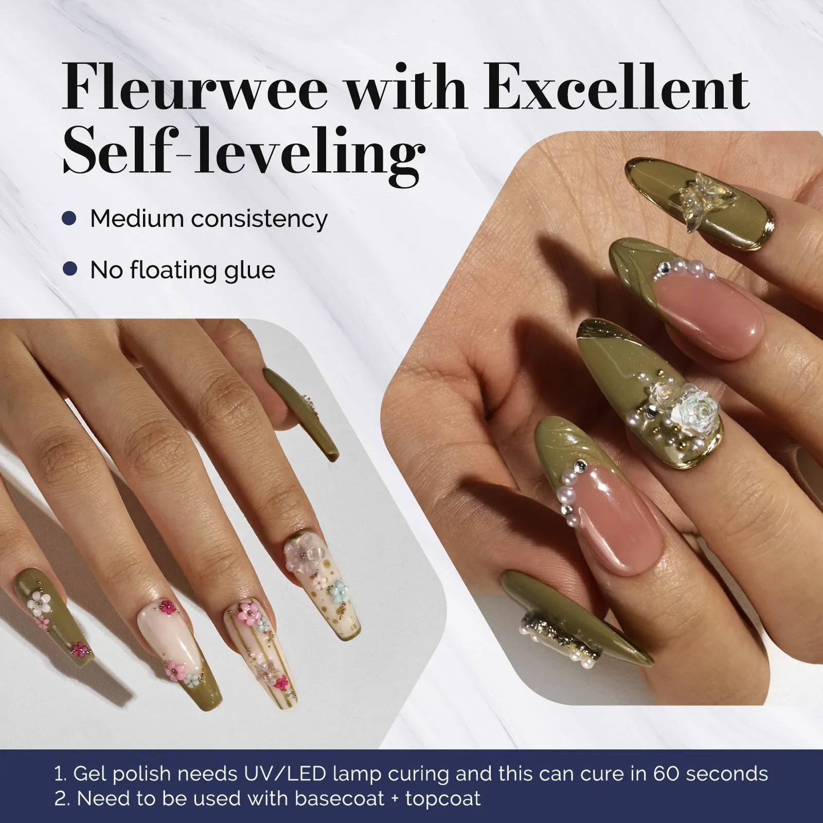 Fleurwee Gel Nail Polish Plant-based 0.5 fl oz/15ml - P49 Misty Moss Green-Glitter