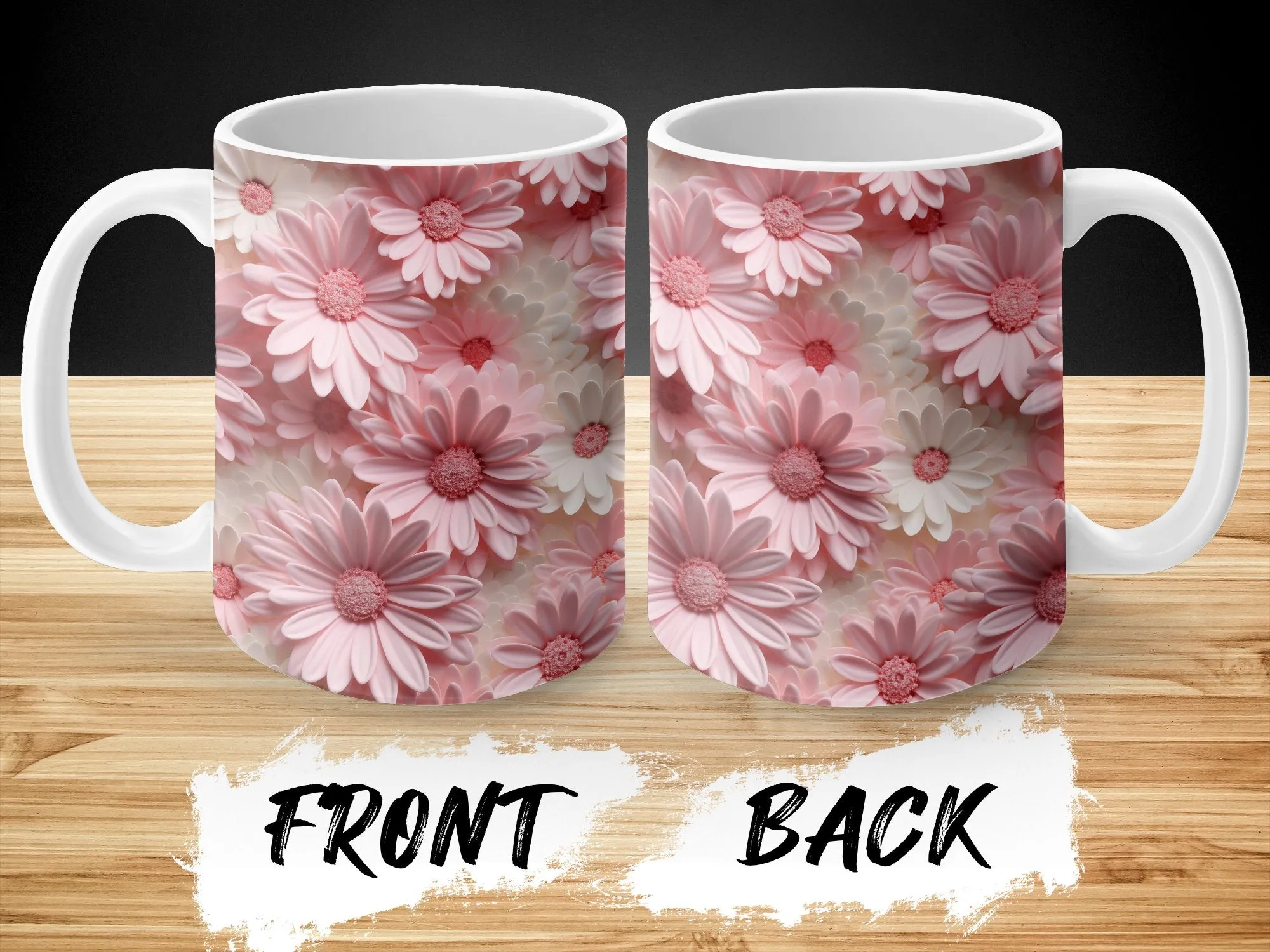 Floral Mug, Pink Daisy Print, Mother's Day Gift, Flowers Coffee Cup, Spring Bloom Kitchenware, Birthday Present, Cute Mug for Her