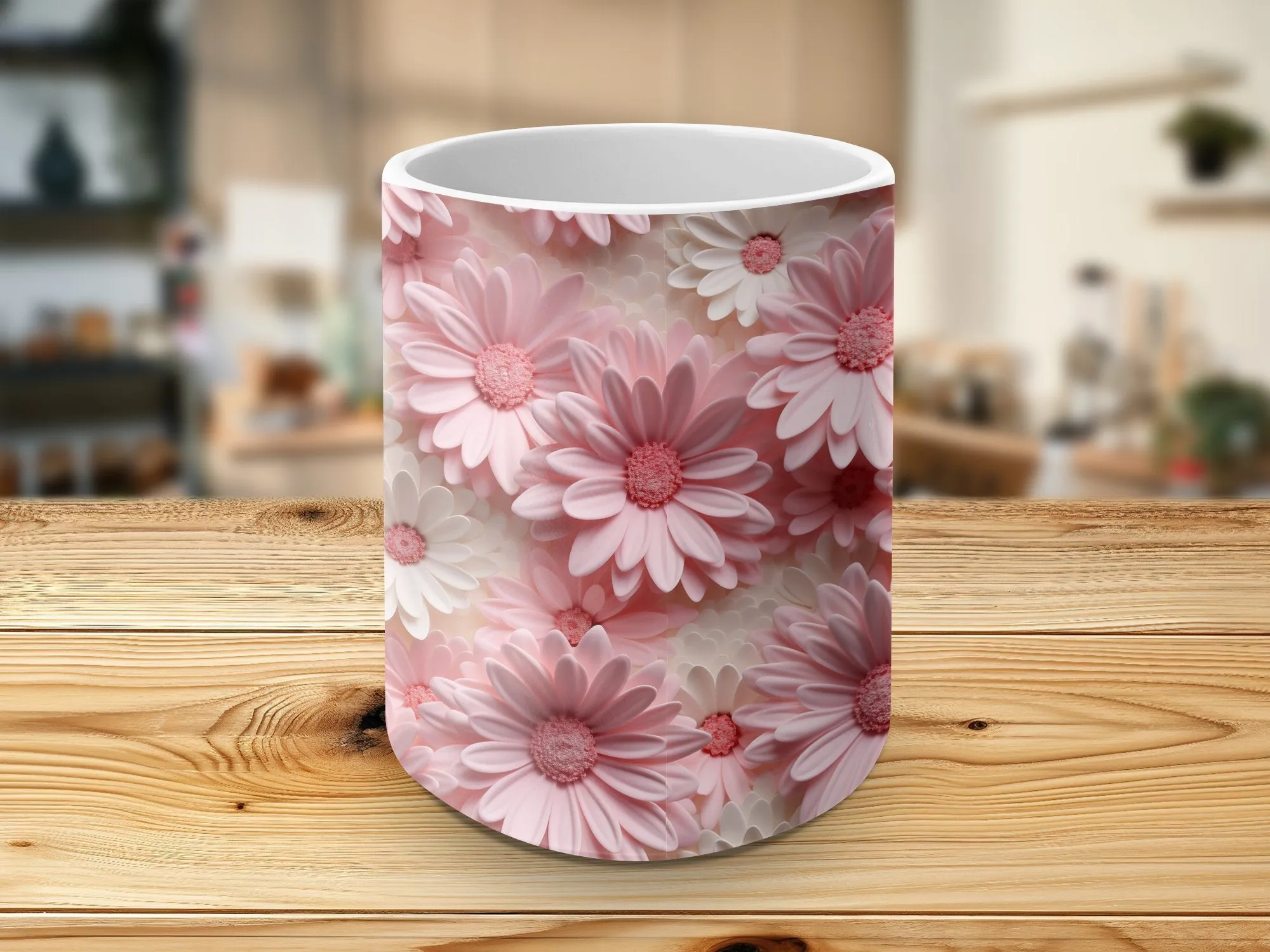 Floral Mug, Pink Daisy Print, Mother's Day Gift, Flowers Coffee Cup, Spring Bloom Kitchenware, Birthday Present, Cute Mug for Her