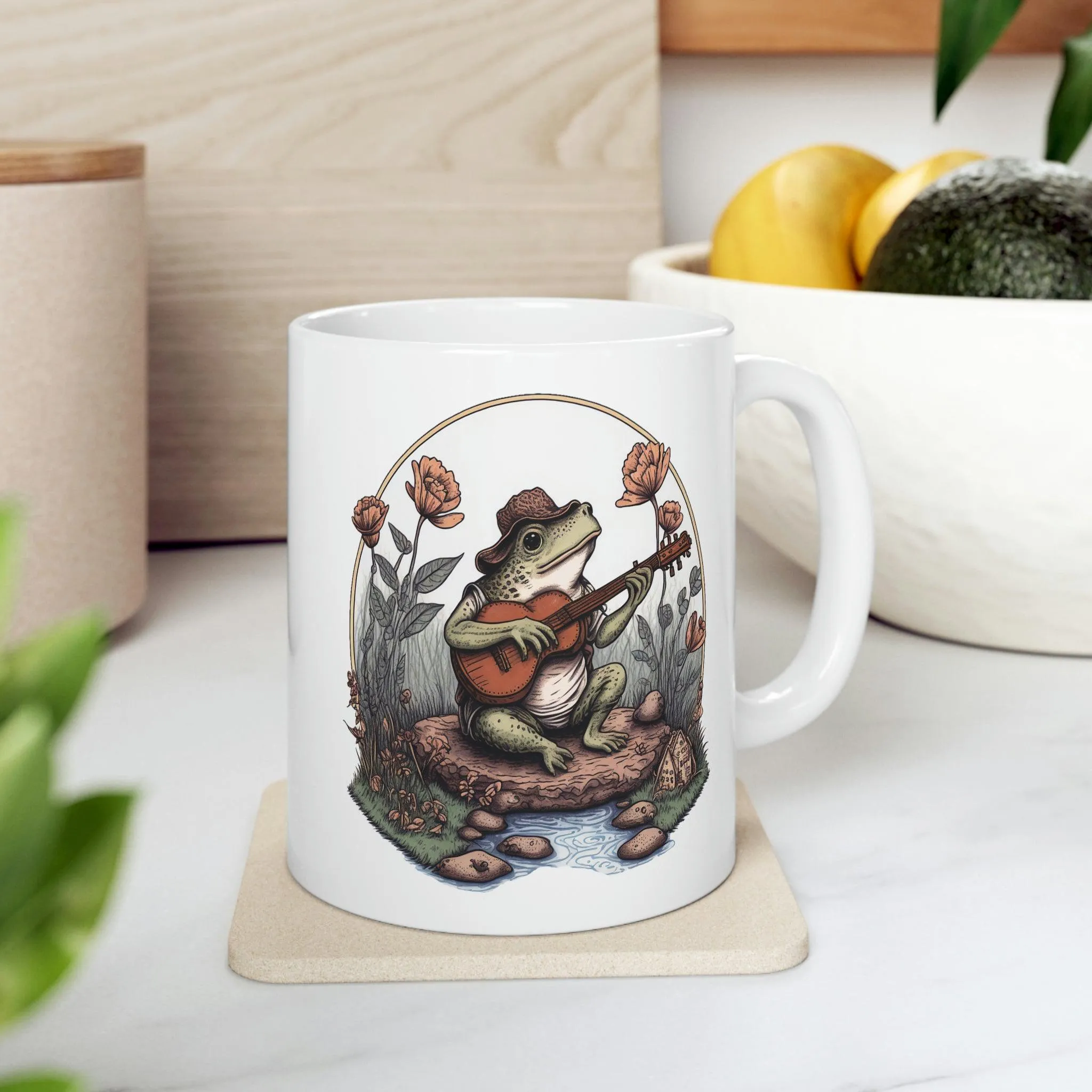 Frog With Hat Playing The Guitar On A Rock Coffee Mug