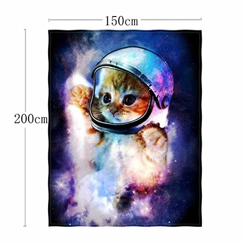 Galaxy Cat Printing Velvet Plush Throw Blanket  58" x 80"