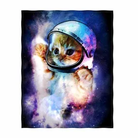 Galaxy Cat Printing Velvet Plush Throw Blanket  58" x 80"