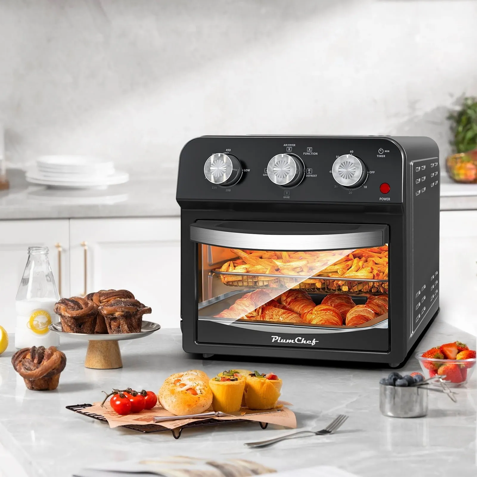 Geek Chef 1CDC082501 1500W 13QT Air Fryer, Large Capacity Toaster Oven Countertop w/Digital Recipe, Black