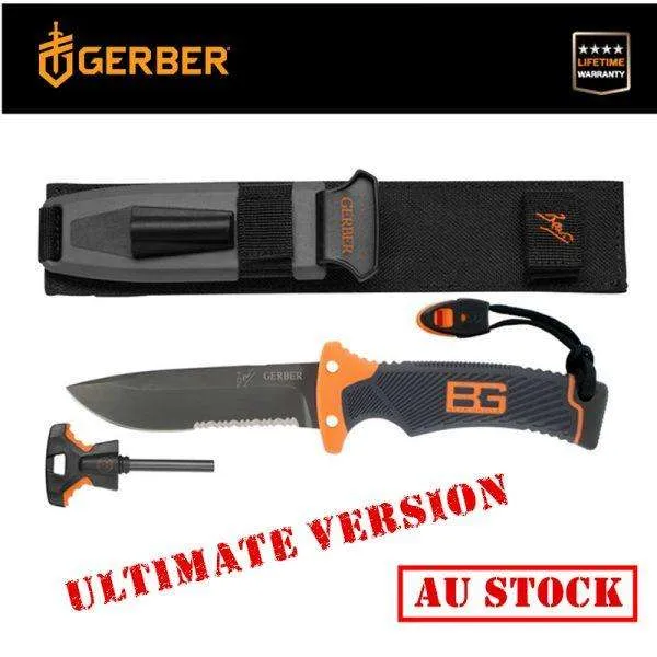 Genuine Gerber Bear Grylls Survival Ultimate Fixed Blade Knife Flint Whistel AU