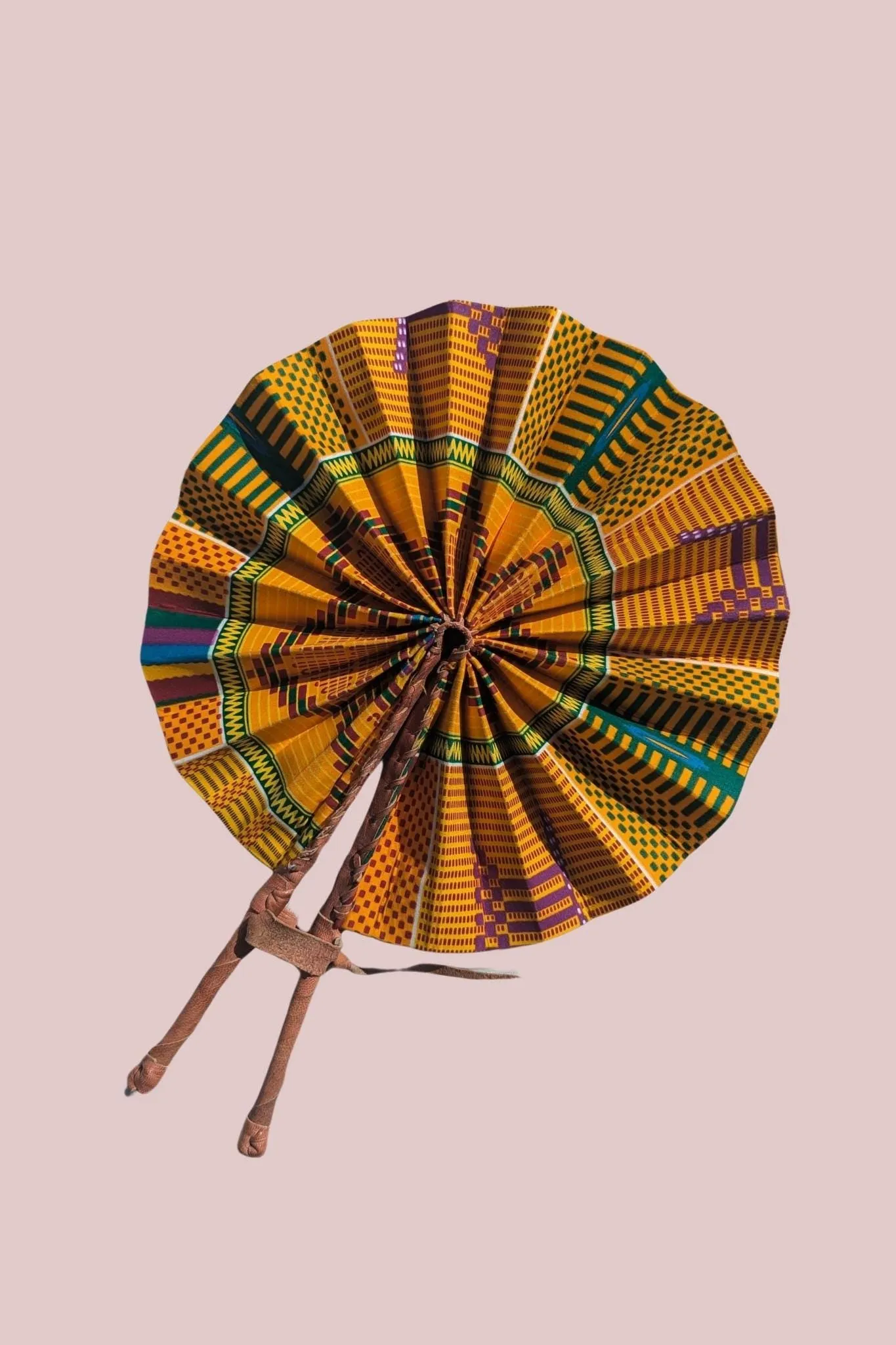 Golden Kente African Print Folding Fan