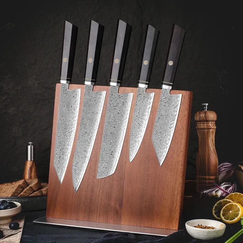 Granduer Japanese VG10 Damascus 5-Pc Chef Knife Set with Exotic Ebony Wood Handle & Sheath