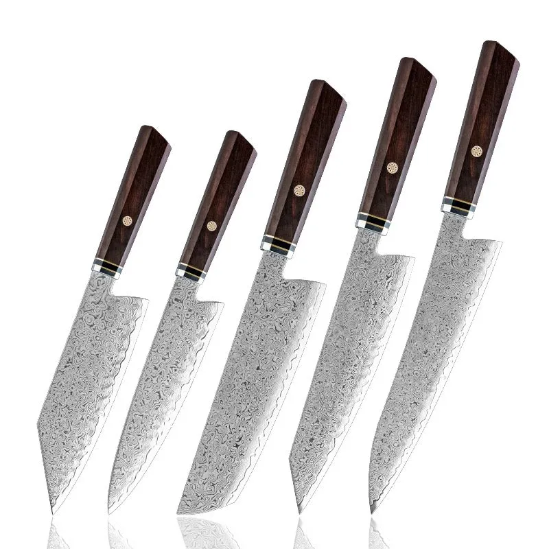 Granduer Japanese VG10 Damascus 5-Pc Chef Knife Set with Exotic Ebony Wood Handle & Sheath