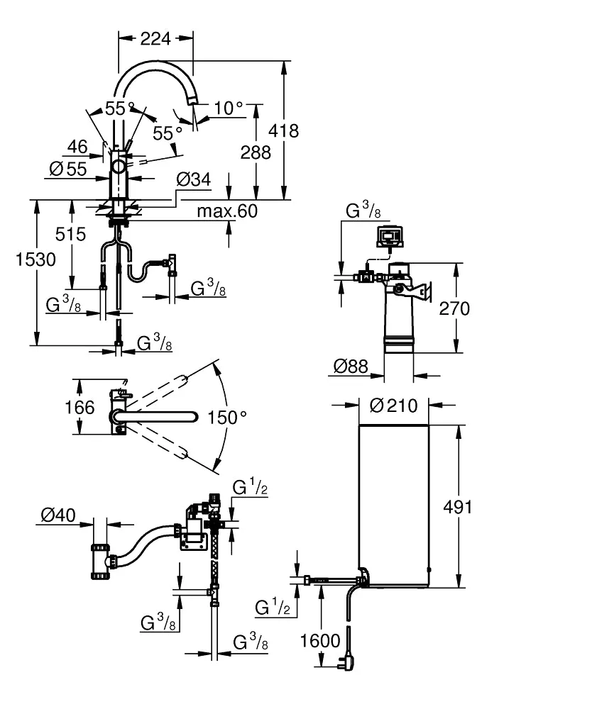 Grohe Red Duo Tap in Chrome and L Size Boiler