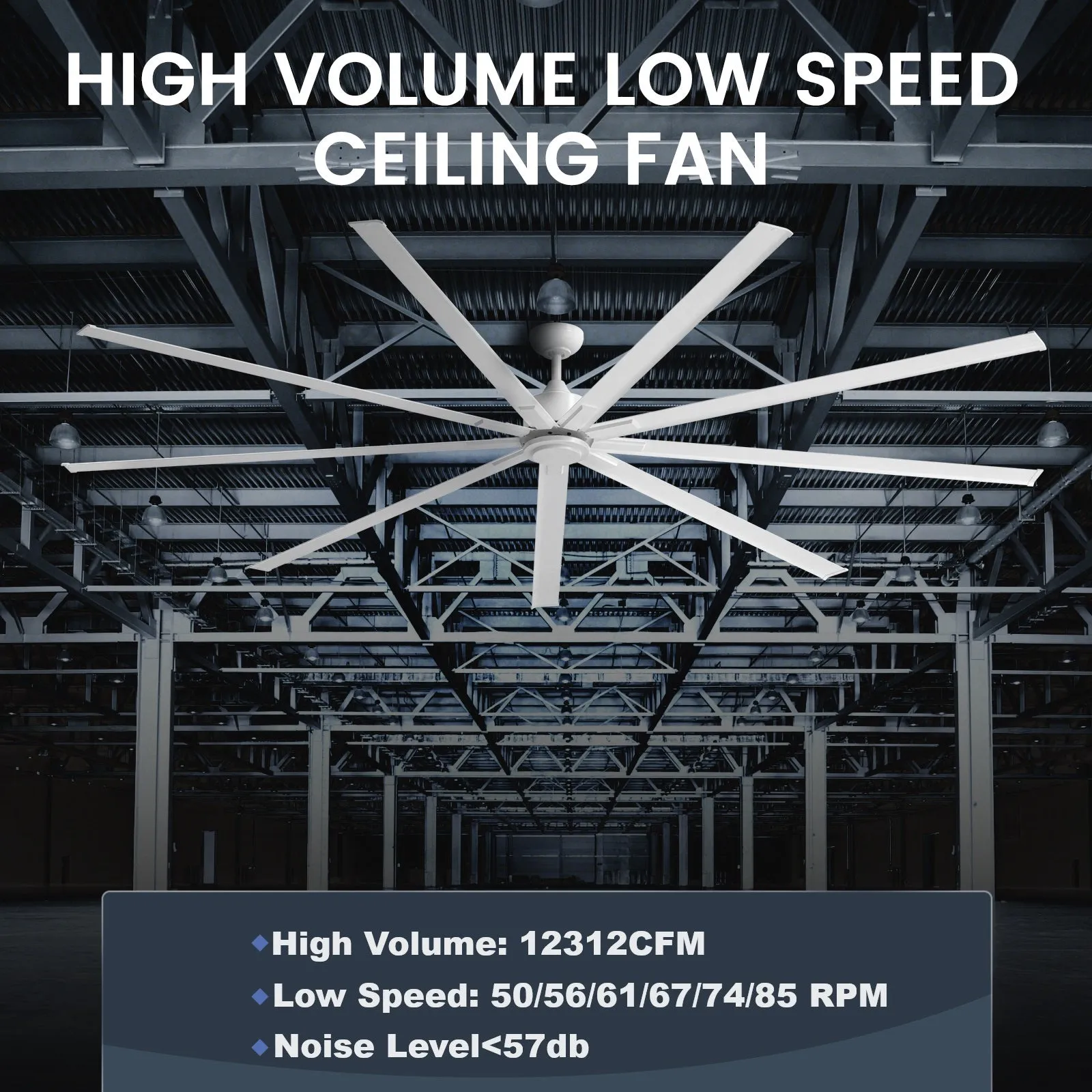 iLiving 96-Inch, 8 feet HVLS 9 Blades BLDC Big Ceiling Fan, High Volume Low Speed HVLS Fan, Reversible Industrial Commercial and Residential, 12312 CFM with IR Remote (ILG8HVLS96)