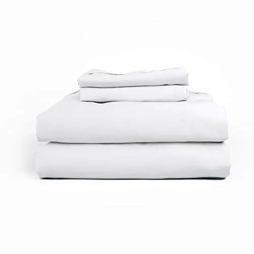 Leesa Sheet Set, 100% Cotton Cooling Sateen with High Thread Count, Queen Size, White/ 30-Night Trial