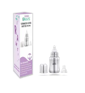 Little dinos stainless steel baby feeding bottle 140ml with 1 extra nipple