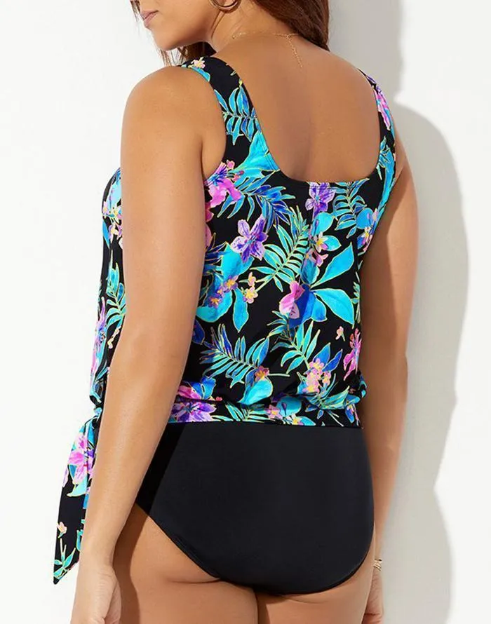 Luau Side Tie Blouson Tankini Top