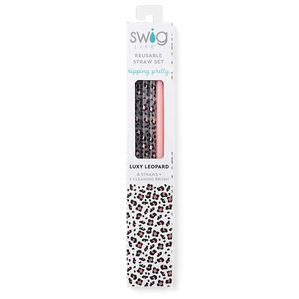 Luxy Leopard   Blush Reusable Straw Set