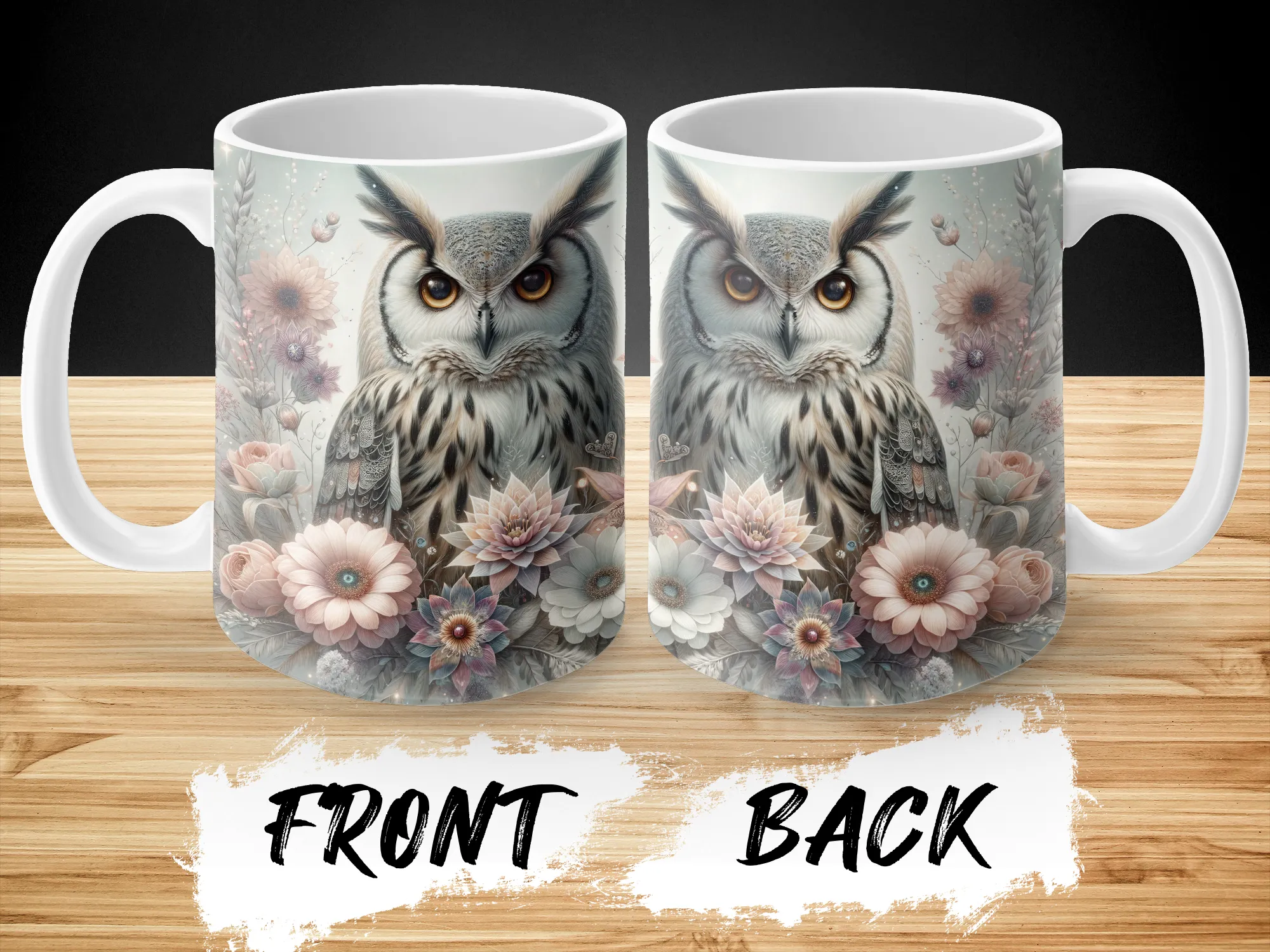 Majestic Sitting Owl with Floral Frame, Coffee Mug, Owl Gift for Owl Lover, Nature Mug, Owl Lover Gift Idea