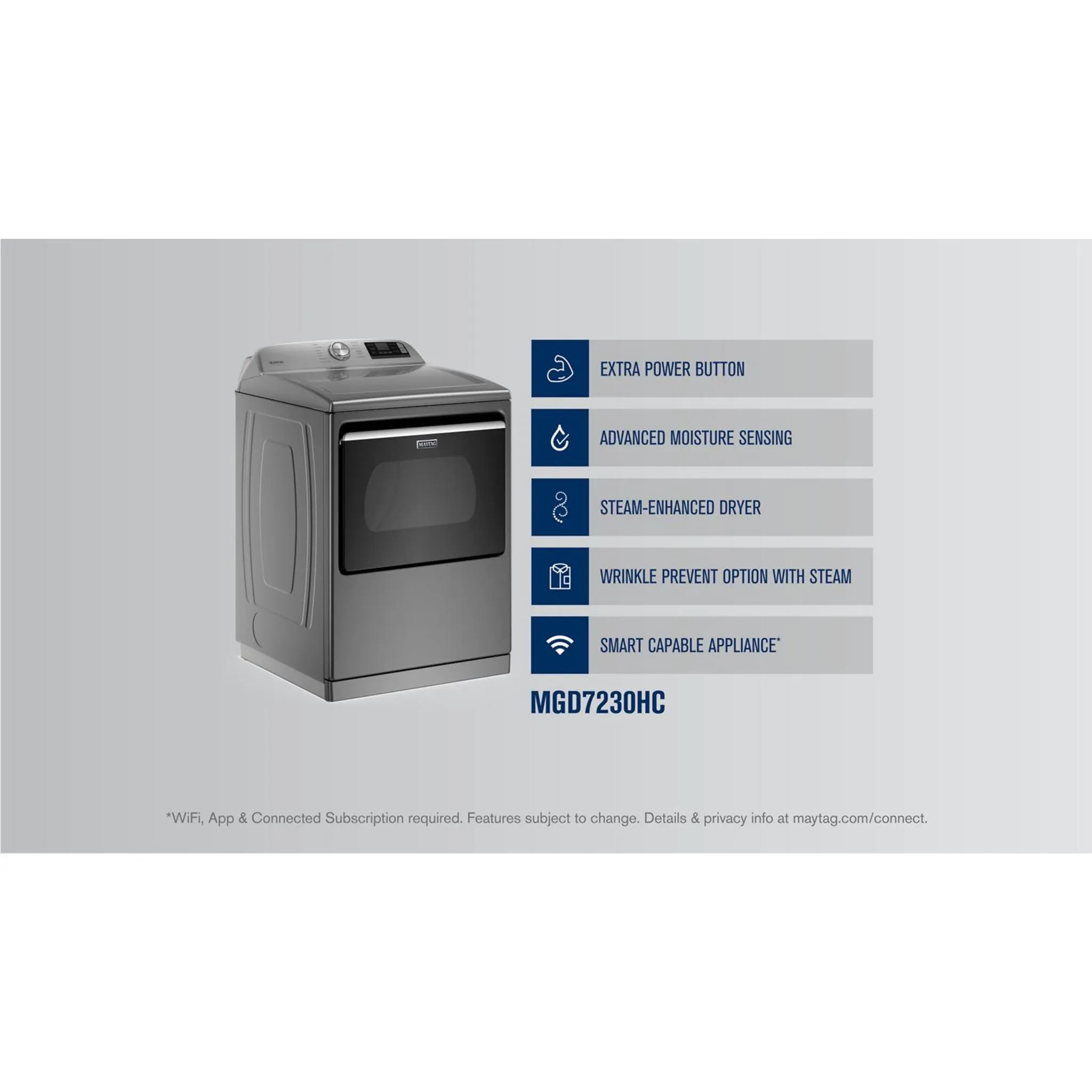 Maytag Smart Top Load Gas Dryer with Extra Power Button - 7.4 cu. ft. (MGD7230HC)