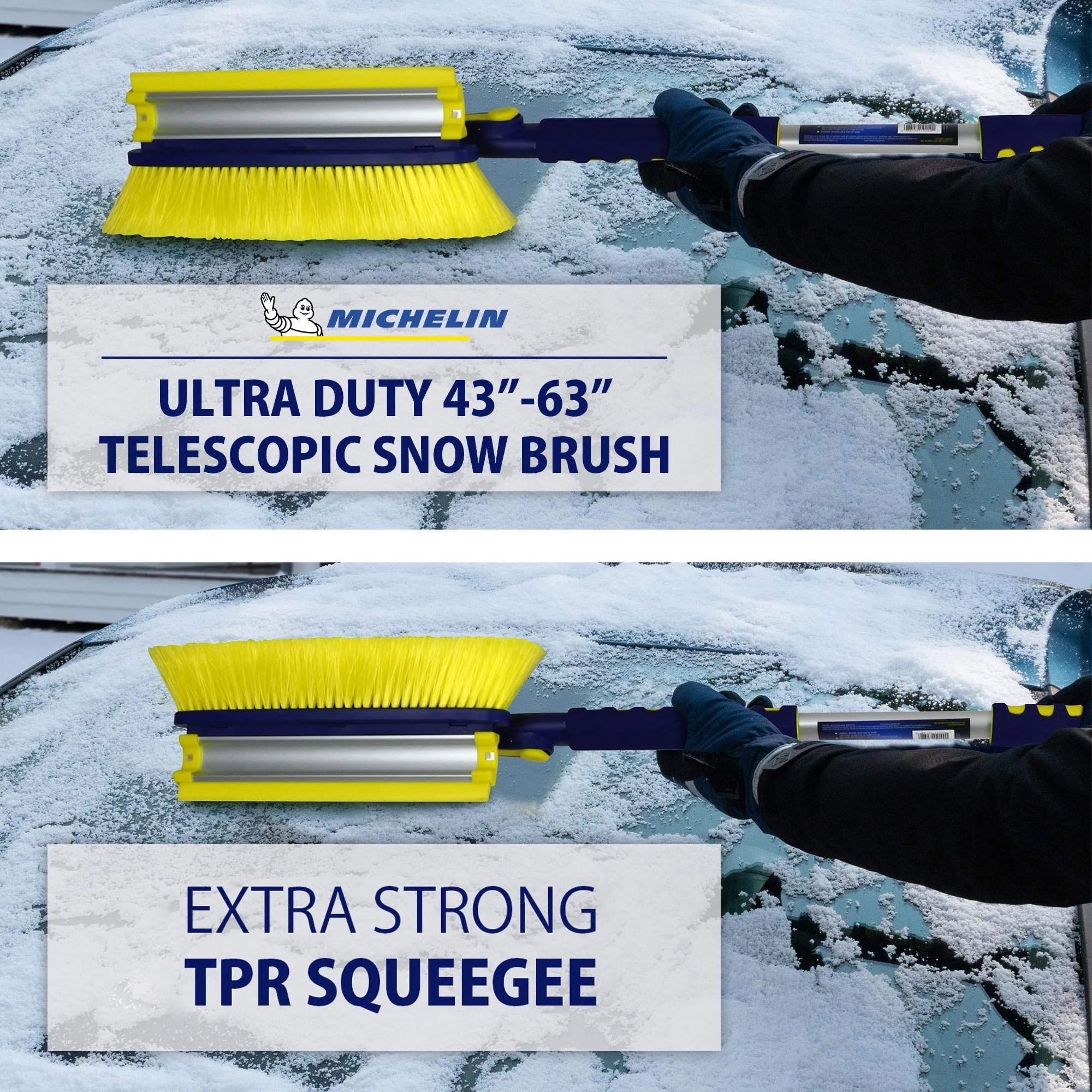 Michelin Ultra Duty Extendable 43-63" Snow Brush for Trucks XL Swivel Head, Squeegee, Ice Scraper, Ergonomic, Scratch Free Auto Window Snowbrush, Windshield Broom for Car, SUV, Pack of 2