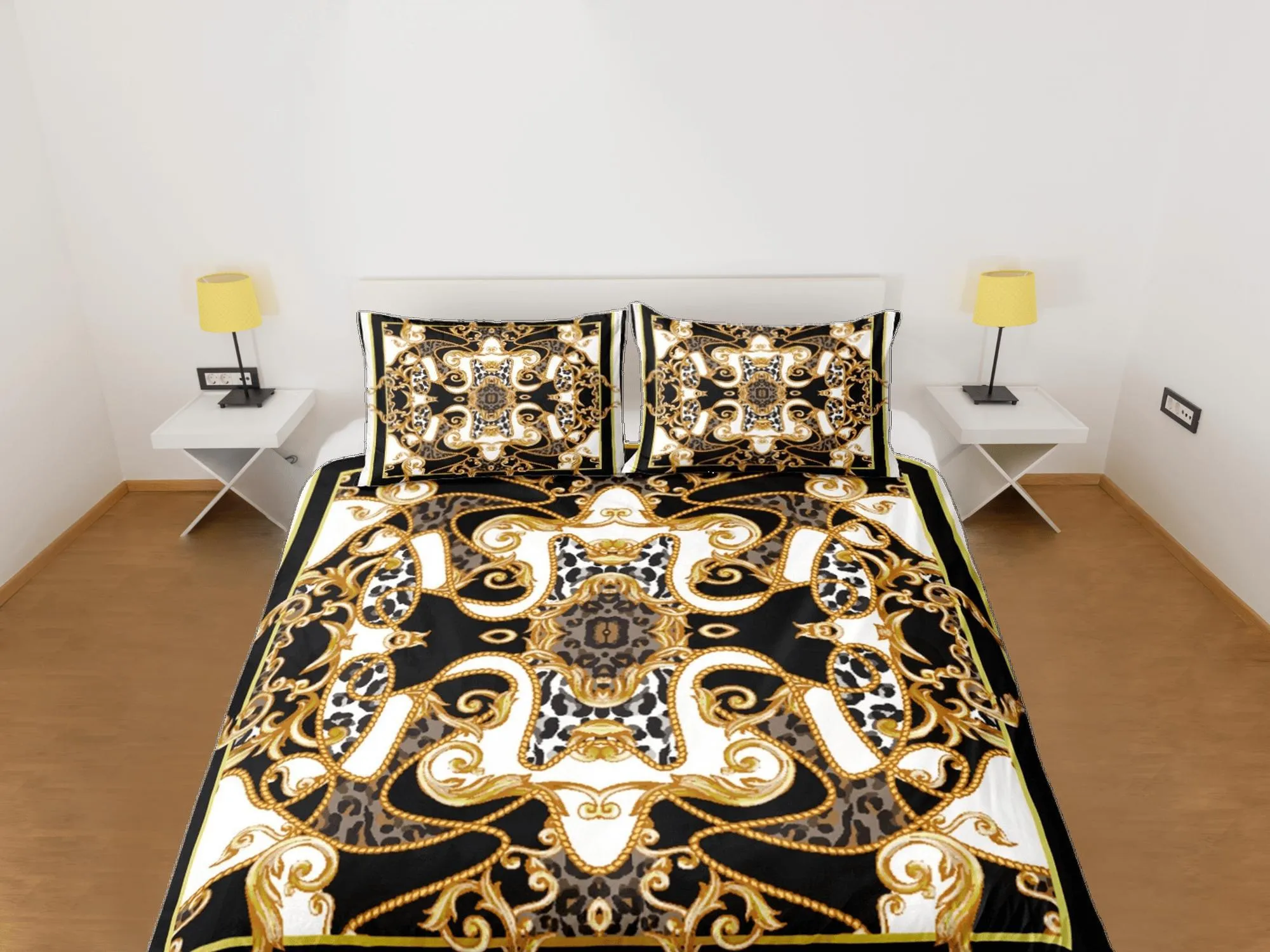 Mixed Baroque Gold Black & White Luxury Duvet Cover Set Aesthetic Bedding Set Full Victorian Decor, King Duvet Cover Queen Duvet