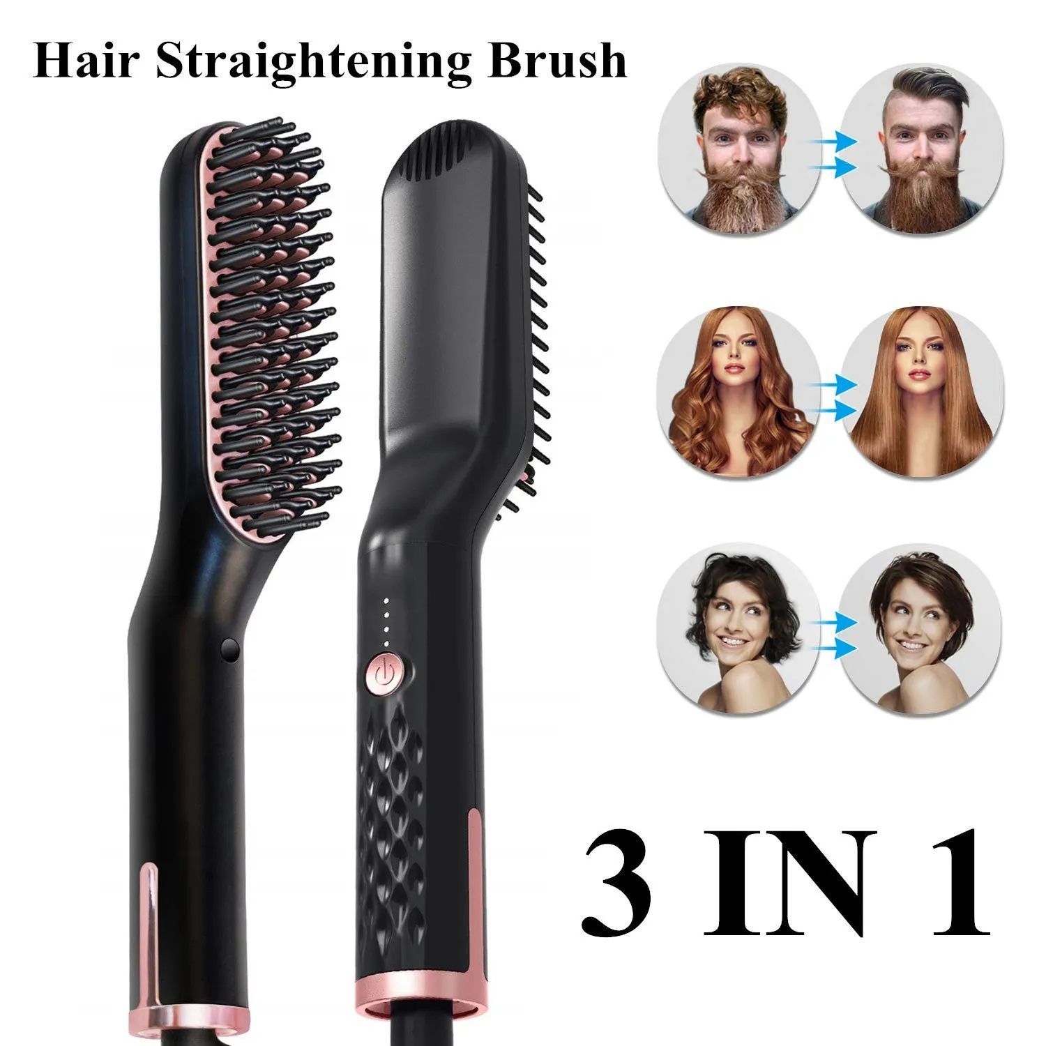 Multifunctional Black Hair Straightener Brush Hot Comb Styling Tool