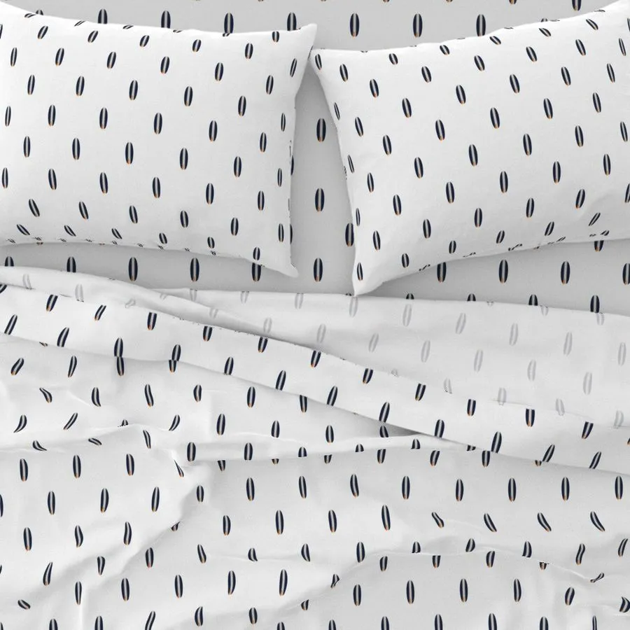 Navy Blue and Orange Mini Size Classic Surfboards Sheet Set from Surfer Bedding™️