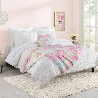 New - Full/Queen Teen Diamond Clip Dot Comforter Set White - Makers Collective