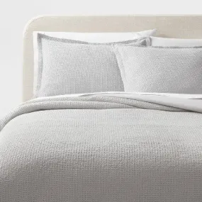 New - Twin/Twin Extra Long Washed Waffle Weave Duvet Cover and Sham Set Light Gray - Threshold