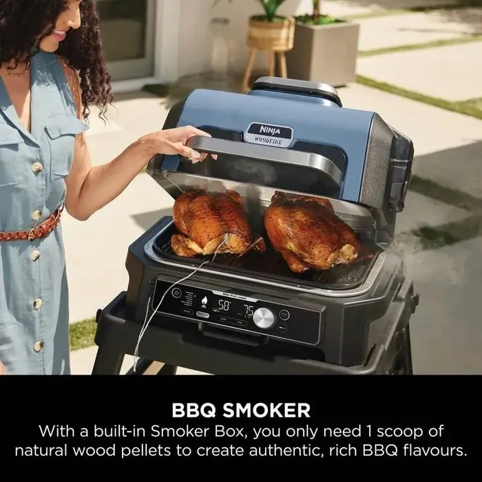 Ninja OG901UK Woodfire Pro Connect XL Electric BBQ Grill & Smoker - Black/Blue