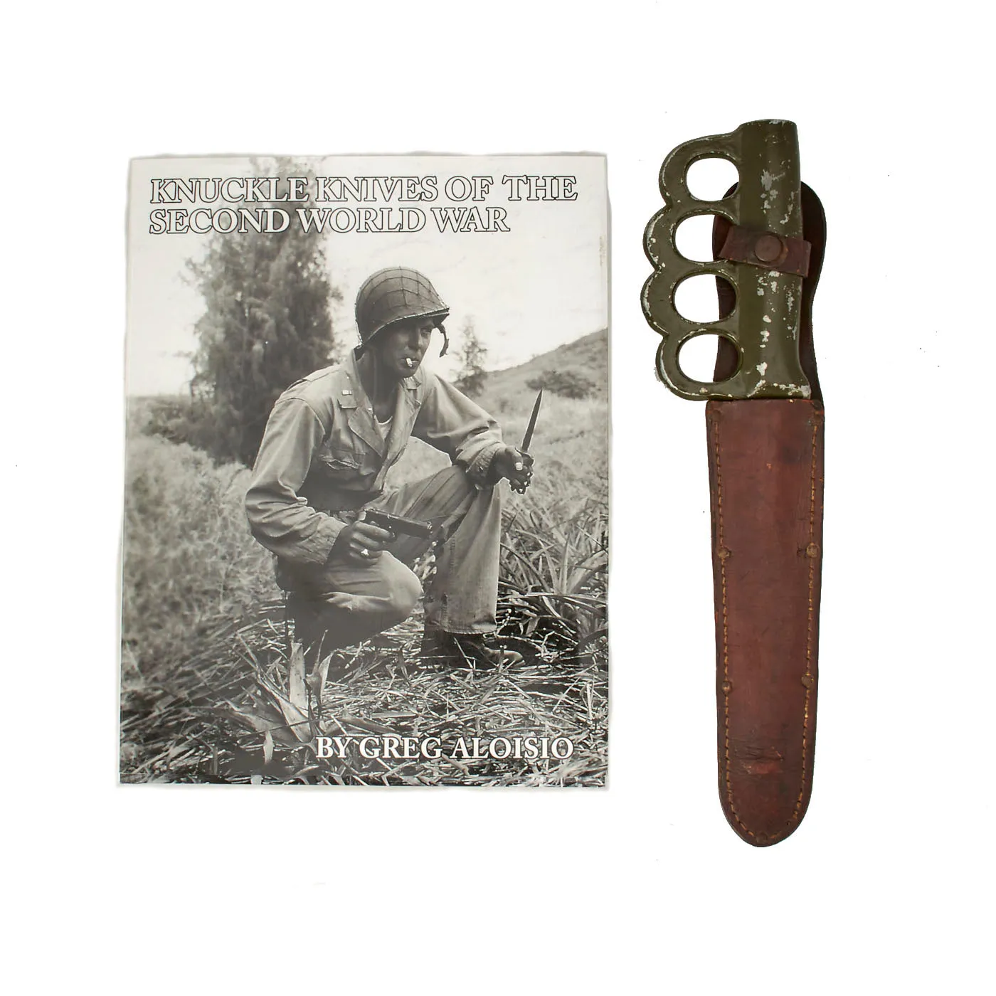 Original U.S. WWII Custom Knuckle Duster Fighting Knife As Seen in Book Signed By Author - Page 292