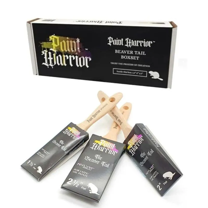 Paint Warrior Beaver Tail Paint Brush Box Set (Pack of 3)