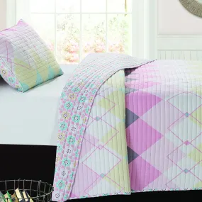 Pastel Argyle - 3 Piece Reversible Quilt Set