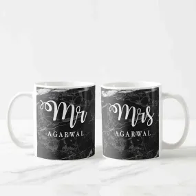 Personalized Mugs For Anniversary - Mr & Mrs Black Marble