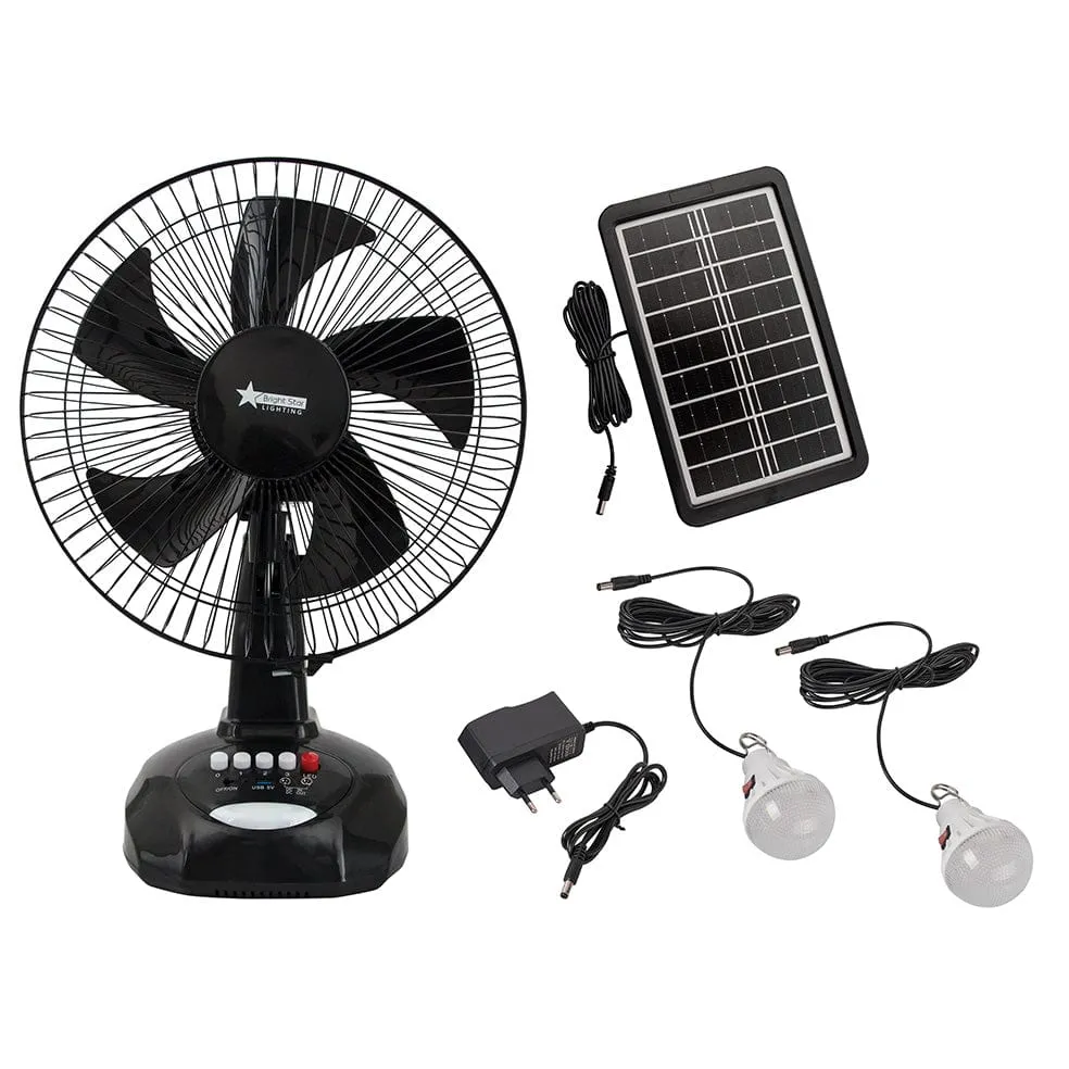 Rechargeable Table Fan | Solar Panel and Rechargeable Bulbs