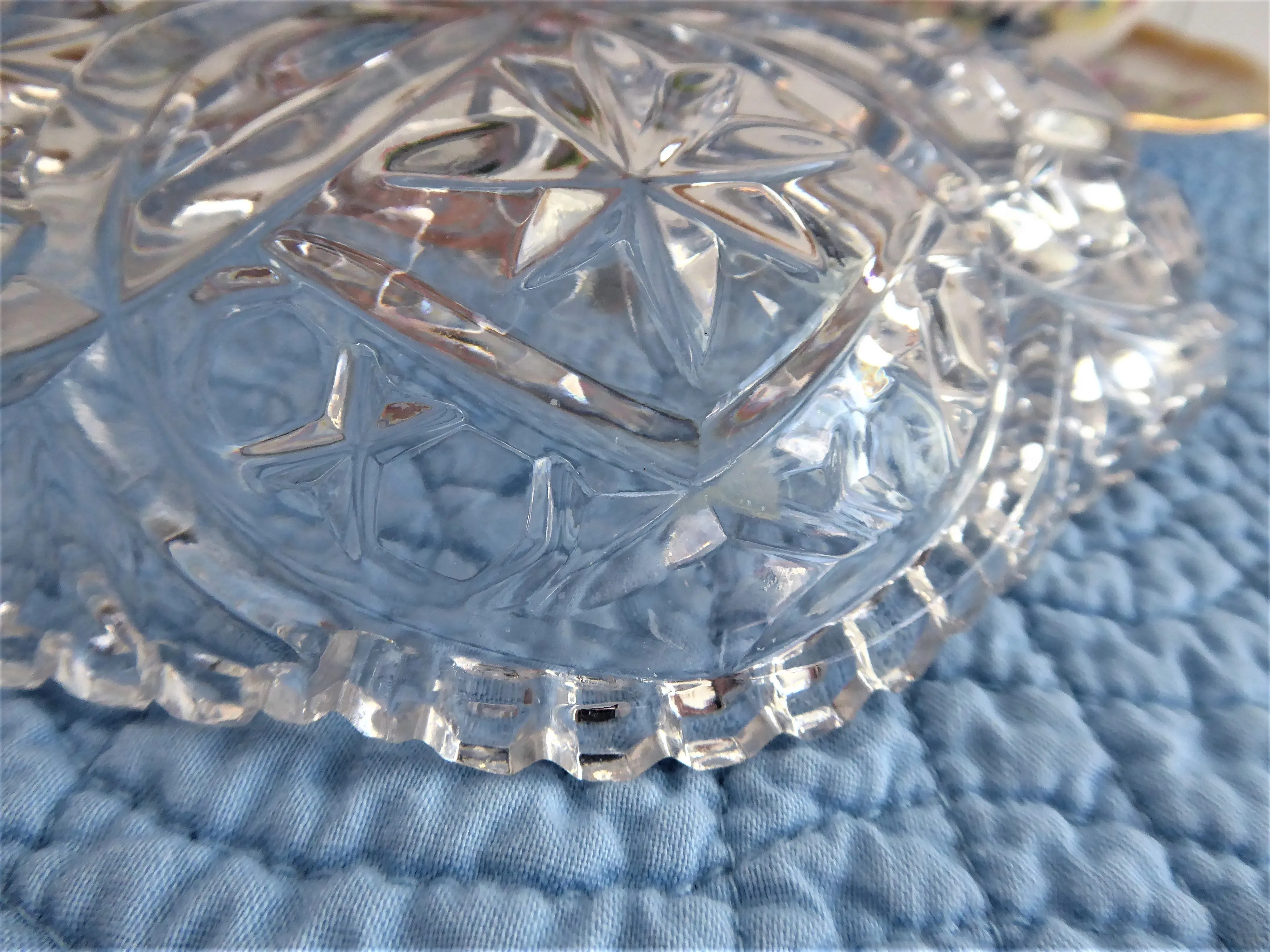 Relish Spoon Dish Lead Crystal Oval Star Fan Sawtoothed Rim USA 1940s