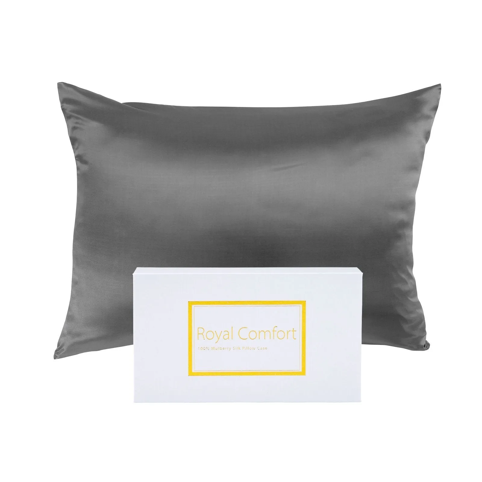 Royal Comfort Pure Silk Pillow Case 100% Mulberry Silk Hypoallergenic Pillowcase 51 x 76 cm Charcoal