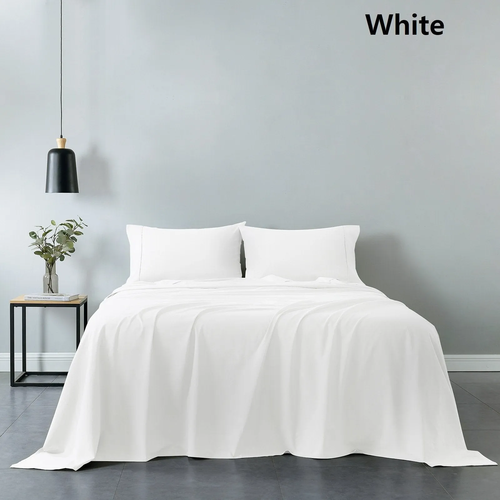 Royal Comfort Vintage Washed 100% Cotton Sheet Set Fitted Flat Sheet Pillowcases Double White