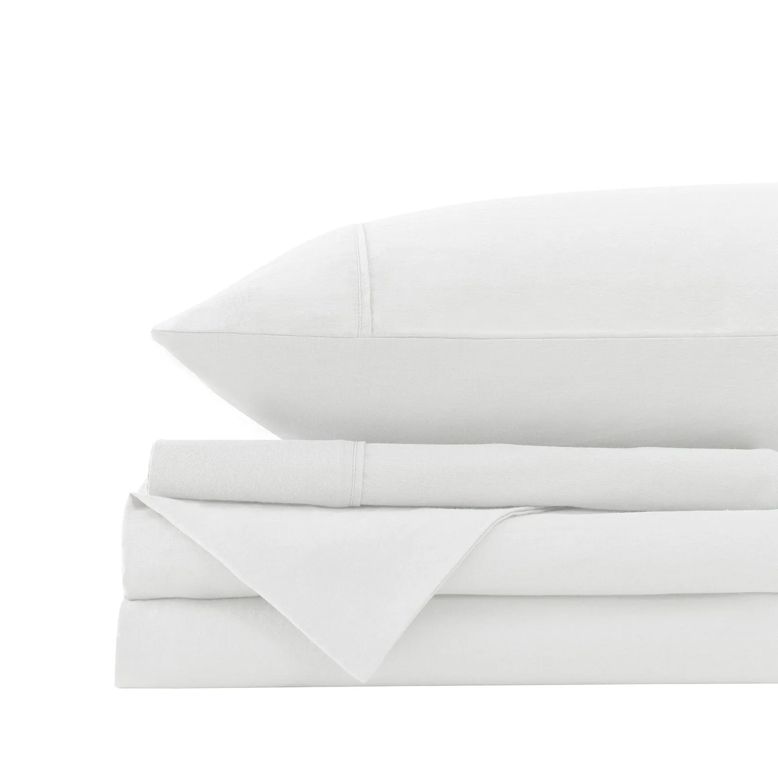 Royal Comfort Vintage Washed 100% Cotton Sheet Set Fitted Flat Sheet Pillowcases Double White