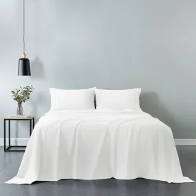 Royal Comfort Vintage Washed 100% Cotton Sheet Set Fitted Flat Sheet Pillowcases Double White