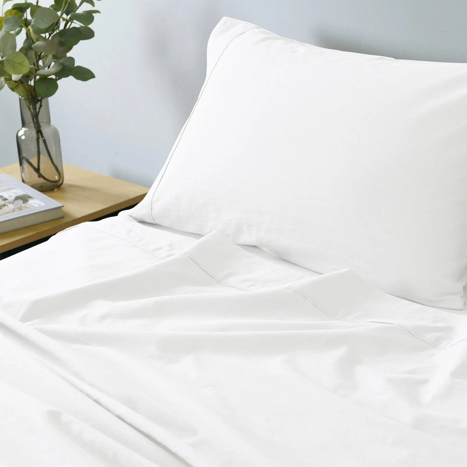 Royal Comfort Vintage Washed 100% Cotton Sheet Set Fitted Flat Sheet Pillowcases Double White