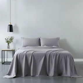 Royal Comfort Vintage Washed 100% Cotton Sheet Set Fitted Flat Sheet Pillowcases Queen Grey