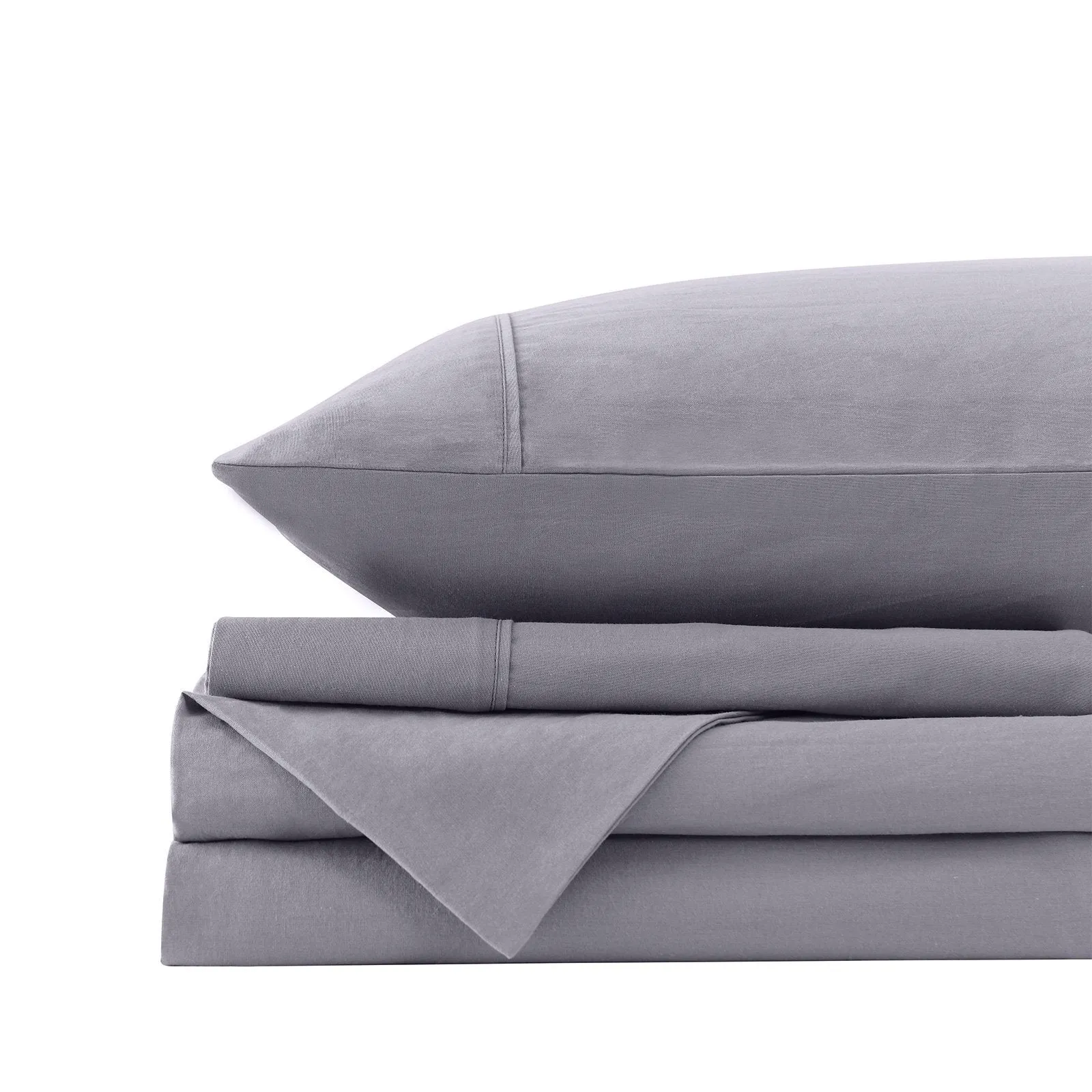 Royal Comfort Vintage Washed 100% Cotton Sheet Set Fitted Flat Sheet Pillowcases Queen Grey