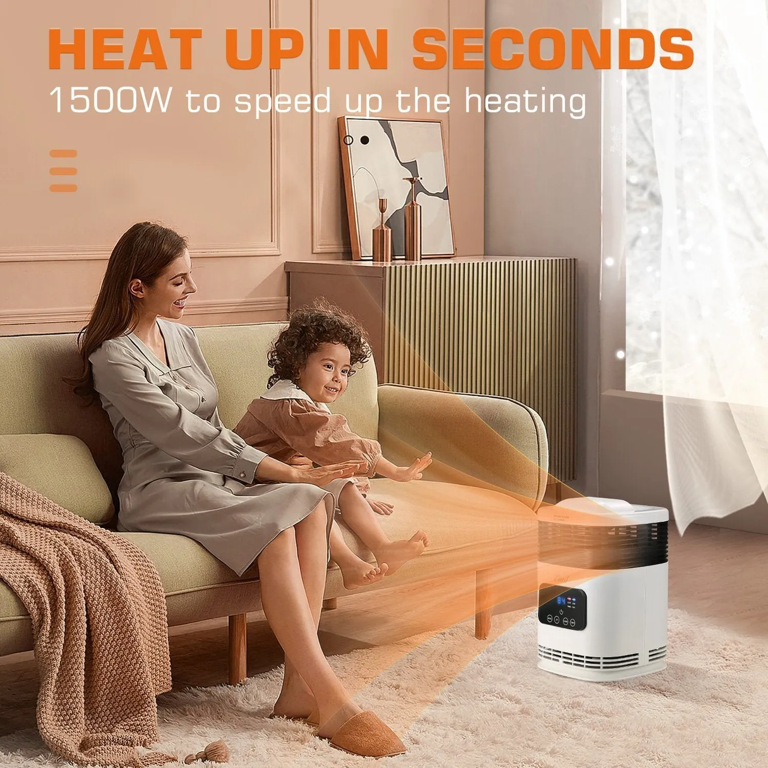 Space Heater, Electric Portable Fan Heater, 1500W, Fast Heating with Remote Control, 3 Heating Modes, Adujstable Thermostat & 1-12Hrs Timer, Tip-Over & Lock Protection Indoor Use Home Office Bathroom