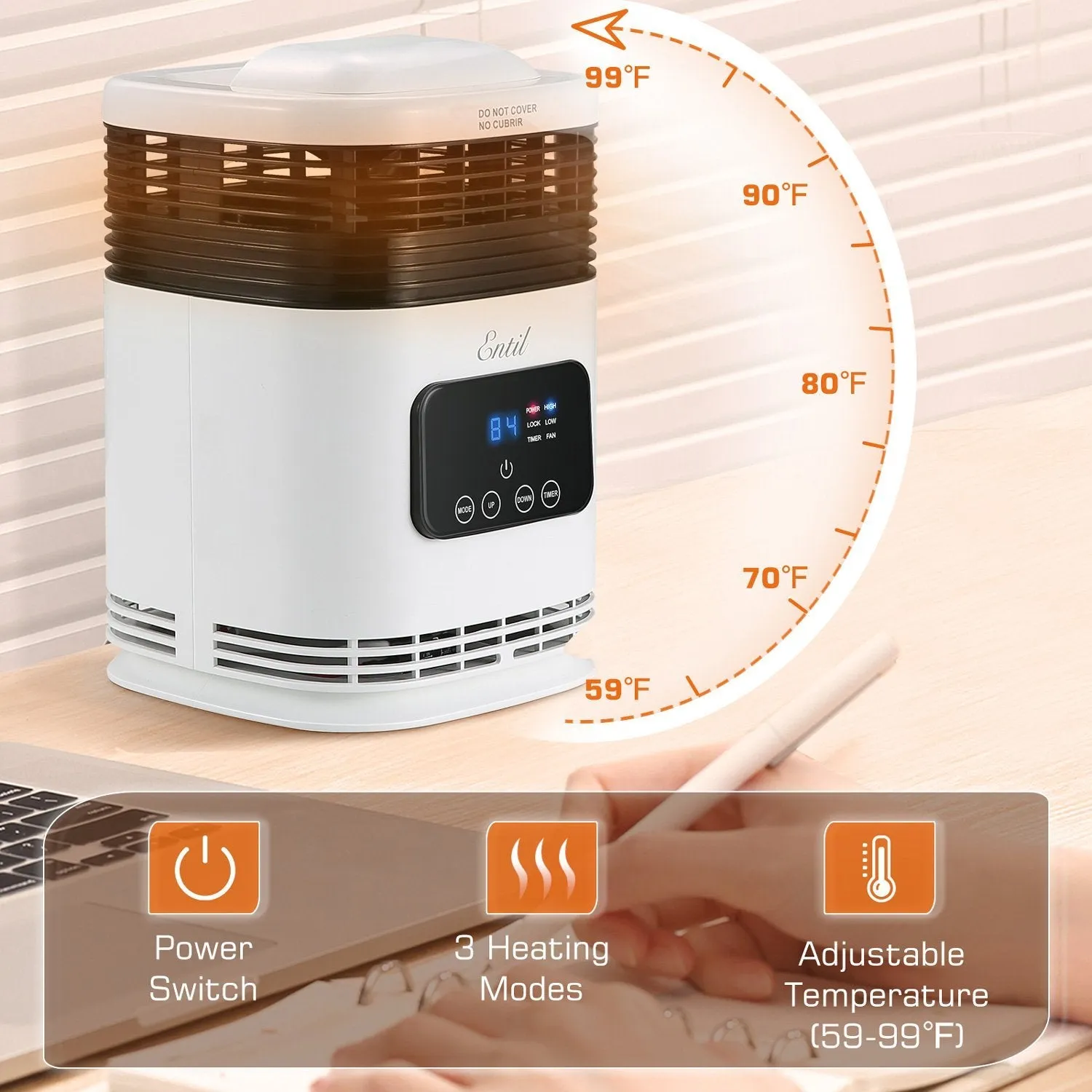 Space Heater, Electric Portable Fan Heater, 1500W, Fast Heating with Remote Control, 3 Heating Modes, Adujstable Thermostat & 1-12Hrs Timer, Tip-Over & Lock Protection Indoor Use Home Office Bathroom