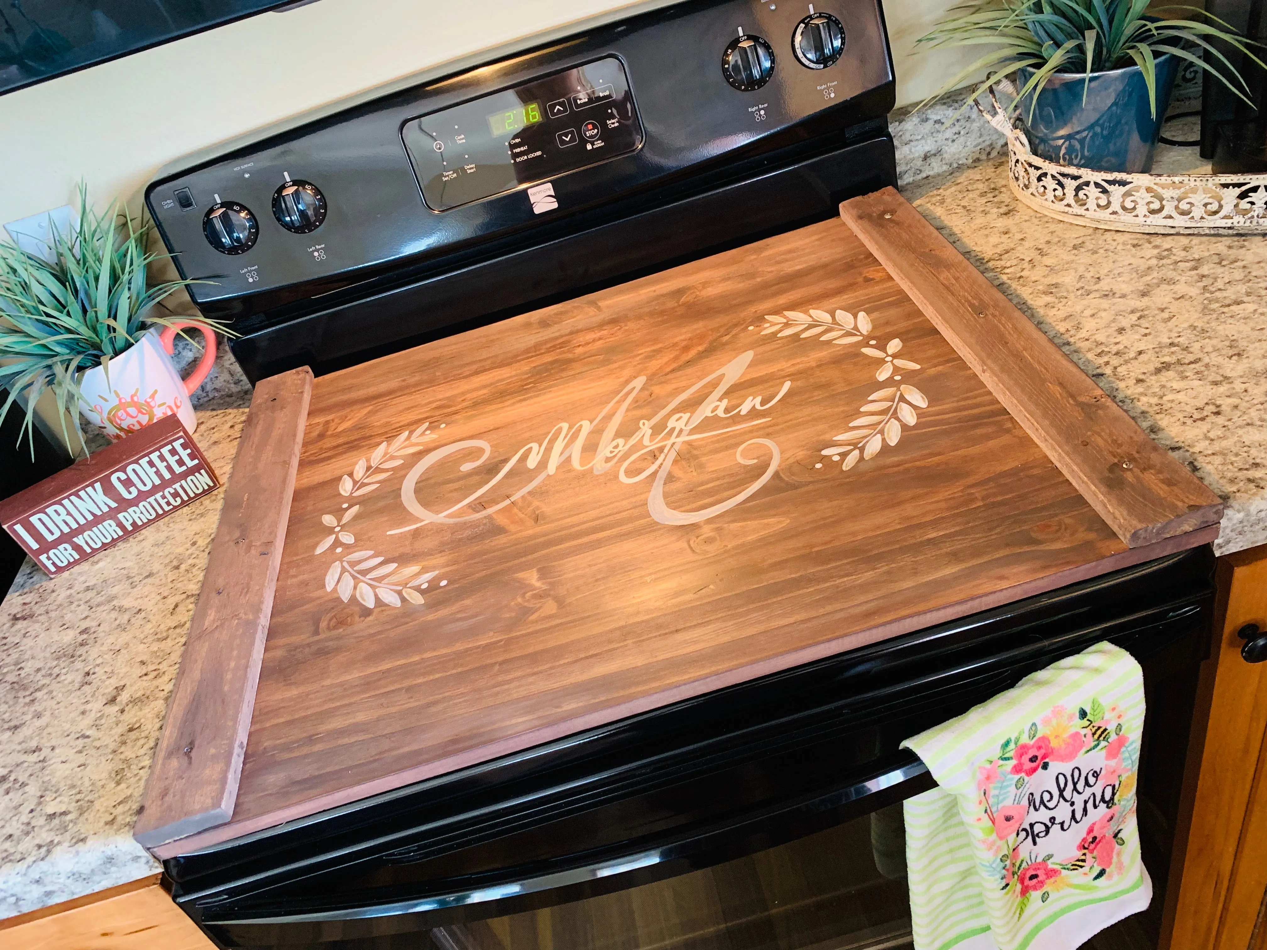 Stove & sink cover { Pine } You choose color. Stained & painted. 4 coats polyurethane. Handles. 3 ft long x 24 inch. 2 in 1! You choose color.